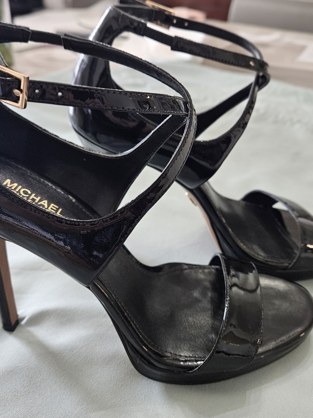 Michael Kors Black Patent Leather Strappy High Heels